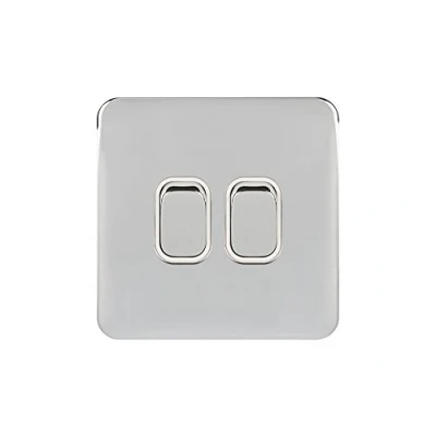 Image of Schneider Electric Lisse Screwless Deco Double 2 Way Light Switch, 10AX, GGBL1022WPC, Polished Chrome with White Insert