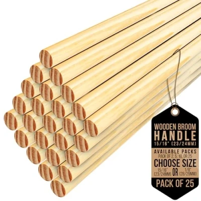 Image of Wooden Broom Handle Multipurpose Garden Shaft, Mop Handle, Broomstick Brush Pole, Plant Support Sticks for 120cm Long (Pack of 25, 15/16&quot; (23/24mm)