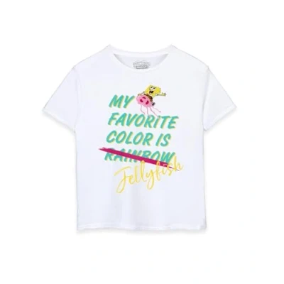Image of SPONGEBOB SQUAREPANTS Girls T Shirt in White My Favorite Color is Jellyfish Kids Short Sleeve Graphic Tee Lightweight Retro Cartoon Sleeved Top Sponge Bob Merchandise Gift for Children