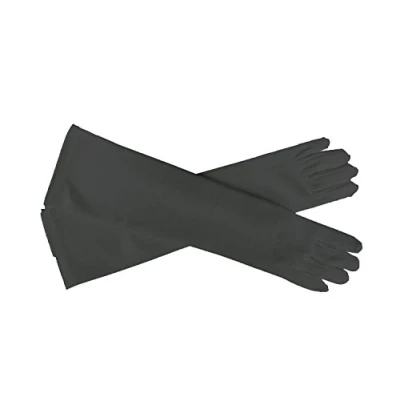 Image of Flora Satin Flower Girl Bridesmaid/Children Long Fingered Wedding/Communion Glove,Elbow Length (M(Age 4 7), BLACK)