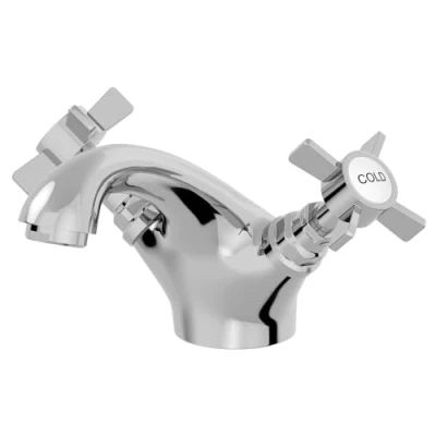 Image of Park Lane® Worcester Bathroom Basin Sink Mixer Tap Traditional Mono Round Twin Crosshead Handle Faucet for Sinks, Chrome