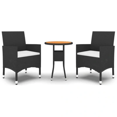Image of 3 Piece Garden Bistro Set Poly Rattan and Solid Wood Black vidaXL