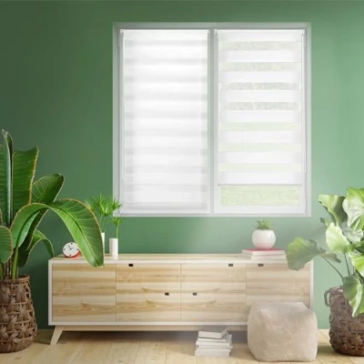 Image of Blindecor Indus &quot;NO TOOLS REQUIRED&quot;. Double layered roller blind, Night and Day. Pistachio. 52x180 cm (width x length)
