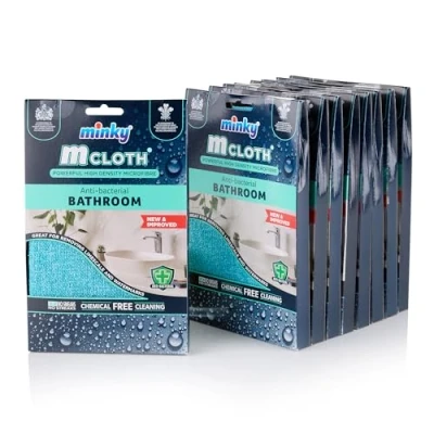 Image of Minky M Cloth Bathroom Pack of 9, Anti Bacterial Protection, Powerful High Density Microfibre With Non Scratch Technology, Dual Sided For &amp; Effective Cleaning