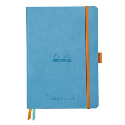 Image of RHODIA 117576C Soft Notebook Bullet Journal Goalbook Turquoise A5 Dotted Dot 240 pages Clairefontaine White Paper 90g 2 Ribbons, Elastic Closure Faux Leather Cover