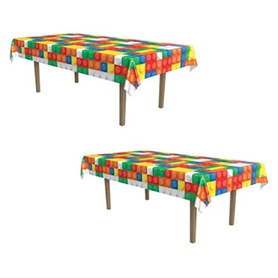 Image of Beistle 54947, 2 Piece Building Blocks Tablecovers, 54&quot; x 108&quot;, Multicolor, 54 Inches 108