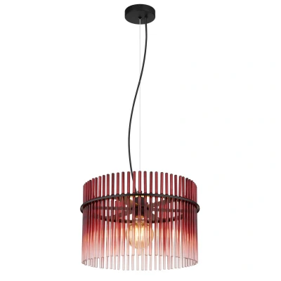 Image of Gorley Pendant Ceiling Light Matt Black Blackberry Glass Shade 1x E27