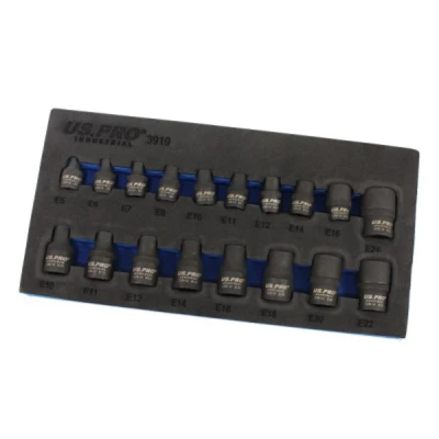 Image of US PRO INDUSTRIAL 18pc 3/8&quot; &amp; 1/2&quot; dr Impact E Torx Star Sockets Set E5 E24 3919