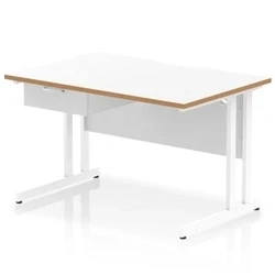 Image of Oslo 1200 x 800mm Edge Office Desk White Top Natural Wood Cantilever Leg Workstation 1 Drawer Fixed Pedestal