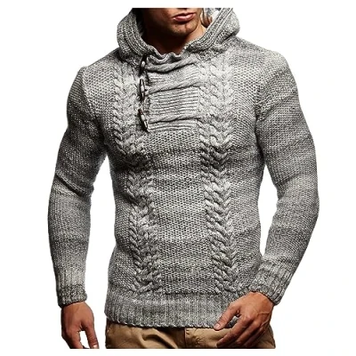 Image of Leif Nelson Men&#039;s Pullover Knit Sweater Hooded Hoodie LN 20743 Grey XXX Large