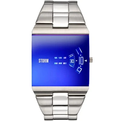 Image of STORM New REMI SQ Lazer Blue Men&#039;s Square Watch with a Signature revolving disc Movement and Domed Glass, Made from Brushed Stainless Steel