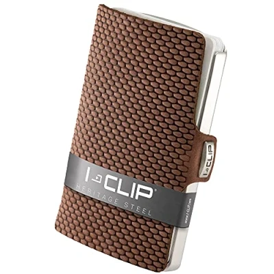 Image of I CLIP Stainless Steel with Interchangeable Moneyclip Slim Wallet Leather Premium Cardholder Blasted Milanaise Oak