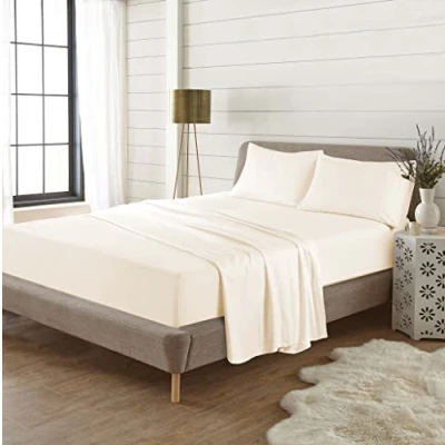 Image of 100% Brushed Cotton Flannelette Thermal Fitted Sheets Super Soft Warm Cosy Luxury Plain Sheet (Cream, Single)