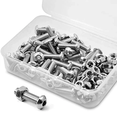 Image of (50 sets) M5 0.8 x 10 mm Hex Socket Screws and Nuts Set 304 Stainless Steel 18 8 Round Head