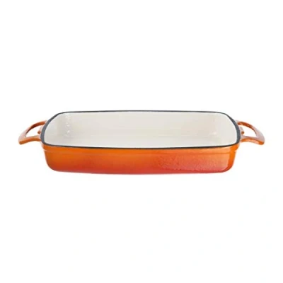 Image of Vogue Rectangular Orange Cast Iron Dish 1.8Ltr 40X370X217mm Baking Roasting