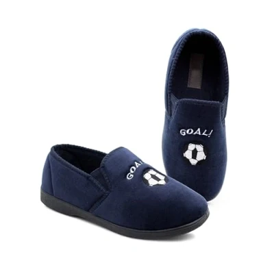 Image of IMTY Boys Gaming Slippers Gamer Slip On Novelty Youth Kids Elastic House Shoes (Navy Football, UK Footwear Size System, Big Kid, Numeric, Medium, 2)