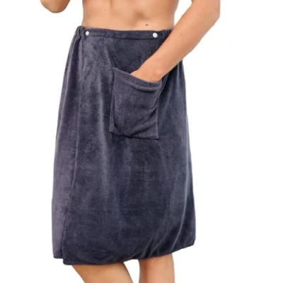 Image of Men&#039;s Towel Wrap, Adjustable Buttons Shower Lightweight Wrap with Pocket, Soft Terry Bath Towels, Quick Absorption Towel, Body for Men Gym Sauna and