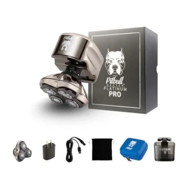 Image of Skull Shaver Pitbull Platinum PRO Head and Face by Cordless Rechargeable Electric Razor for Men, Wet &amp; Dry Beard Shaver, with Bonus Blade Accessories, Gift Men