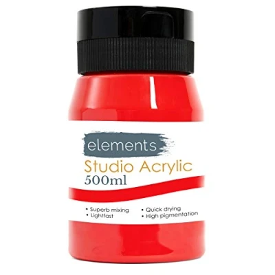 Image of Elements 500ml Acrylic Paint 500 ml Tub Quick Drying Paints with High Pigment and Vibrant Colour Cadmium Red