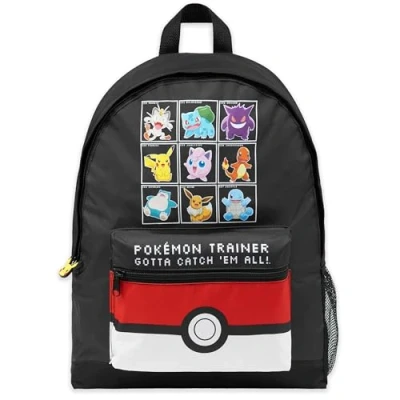 Image of Pokemon Backpack Kids School Bag Boys Girls Teens Pikachu Eevee Pokeball (Black/Red)