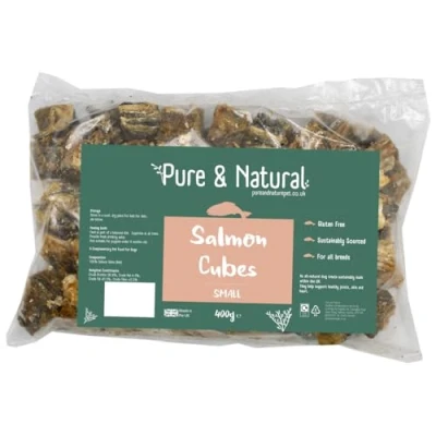 Image of Pure &amp; Natural Salmon Cubes Fish for Dogs, Grain Free and Hypoallergenic, 100% Dog Treats with Skins 440g Bag
