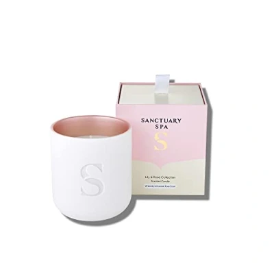 Image of Sanctuary Spa Lily and Rose Candle, Damask Rose, Palmarosa Scented Ceramic Natural Shea Wax, 260 g, 45 Hour Burn Time