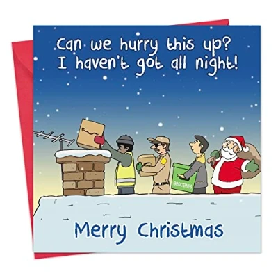 Image of Twizler Funny Christmas Card Rooftop Delivery Merry Xmas Mens for Him Husband Son Dad Womens Her Wife Daughter Mum