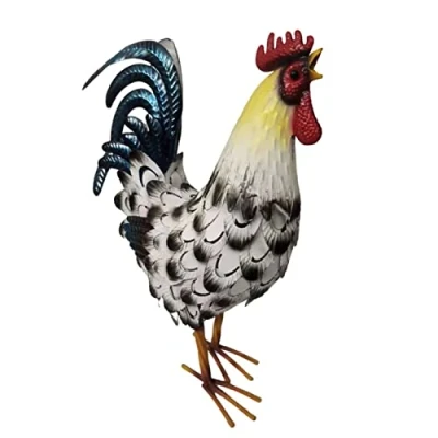 Image of Rooster Statue metal Ornament Decor Lifelike Farmyard Chicken Yard art Sculptures for Outdoor Potted Plant Decoration Animal Ornaments