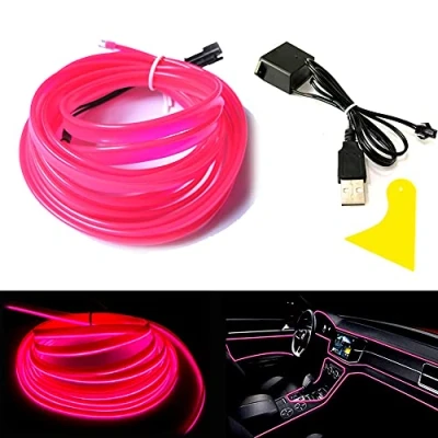Image of Balabaxer El Wire Pink Interior Car LED Strip Lights, 5M Neon USB 5V with Fuse Protection for Automotive Decoration 6mm Sewing Edge…
