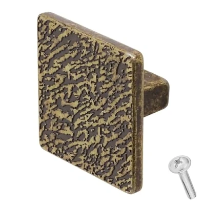 Image of Decoranddecor Aris 40mm Square Cabinet Knob Zinc Alloy 1 Pack, Antique Brass