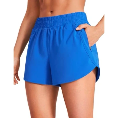 Image of CRZ YOGA Women&#039;s High Waist Running Shorts 3&#039;&#039; Mesh Liner Quick Dry Athletic Gym Workout with Zipper Pocket Sparkle Blue 12