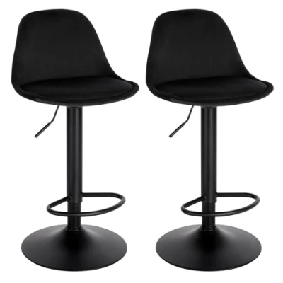 Image of Lestarain Bar Stools Set of 2 Height Adjustable Stools, Breakfast Chairs Kitchen Velvet Barstools with Footrest, Swivel,Backrest, Metal Base, High Black, LBAI74001 UK