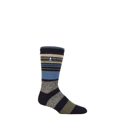 Image of Mens 1 Pair SOCKSHOP Heat Holders 2.3 TOG Patterned and Plain Thermal Socks Galway Multi Stripe Navy / Olive 6 11