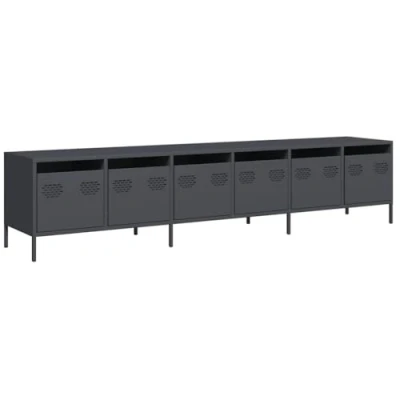 Image of vidaXL TV cabinet/black steel sideboard modern stand with ample storage, 202x39x43.5 cm for living room/bedroom