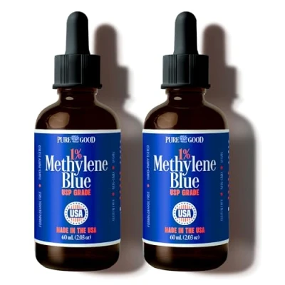 Image of 2 Pack Pharmaceutical Grade Methylene Blue 1% (60 mL), Third Party Tested USP for Humans, Formaldehyde and Alcohol Free in Amber Dropper Bottle