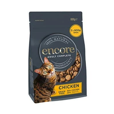 Image of Encore Complete and Grain Free Adult Dry Cat Food, Chicken, 800 g (Pack of 3)