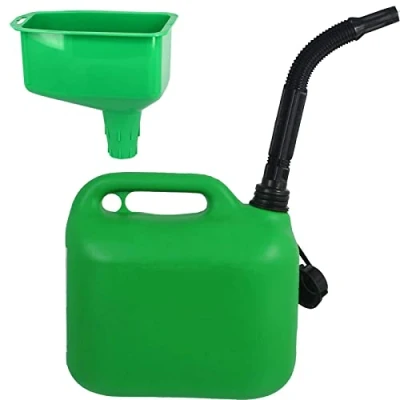 Image of SPARES2GO 5 Litre Fuel Can Petrol Diesel Jerry Canister with Flexible Spout + Funnel (Green)