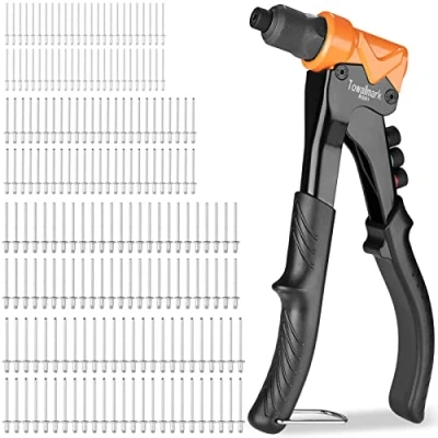 Image of Rivet Gun, Towallmark Pop Gun Kit with 200pcs Rivets, 4 in 1 Heavy Duty River Tool/Rivet Kit, 3/32 inch, 1/8 5/32 3/16 inch Replaceable Nozzle for Metal, Plastic, Leather