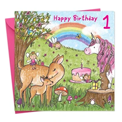 Image of Twizler 1st Birthday Card For Girl with Unicorn Age 1 Gifts Childrens Girls Happy