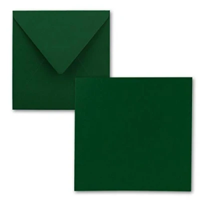Image of FarbenFroh® by Gustav Neuser® Pack of 25 Simple Square Cards 15 x cm with Envelopes in Dark Green for Greeting etc.