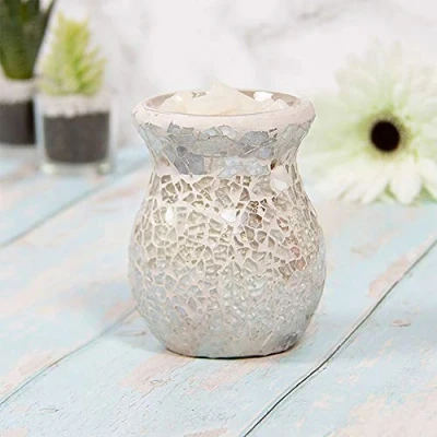 Image of Lesser &amp; Pavey Desire Aroma Glass Wax Melt Oil Warmer Mosaic Pearl Design Small 11cm High Single Item