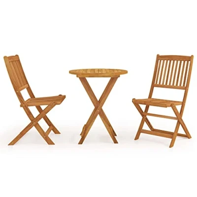 Image of vidaXL Acacia Wood Folding Garden Dining Set 3 Piece, Foldable Outdoor Table and Chairs, Comfortable Backrest, Space Saving