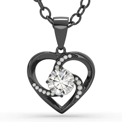 Image of SERASAR Womens Necklace Black 925 Sterling Silver Women&#039;s Jewellery Girls&#039; Heart Gifts for Girls Wedding Day Neck Hoop