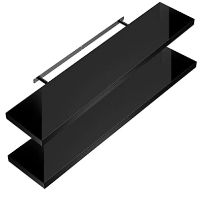 Image of CASARIA Set of 2 Floating Shelves w/Brackets 50 110cm 15kg Capacity Hidden Wall Fixing Kitchen Office Lounge Hallway Modern Decorative High Gloss Hanging Shelving Black 90cm
