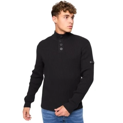 Image of Crosshatch Mens 1/4 Zip Cotton Rich Sweatshirt Cardigan Button Jumper Knitwear Sweater by JeanBase Black L