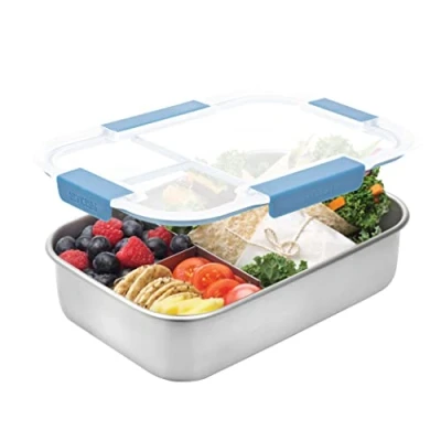 Image of Smash Stainless Steel Bento Lunch Box, 3 Compartments, Blue, 1300ml