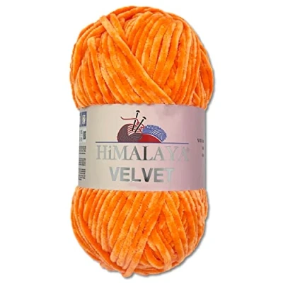 Image of Wohnkult Himalaya 100 g Velvet Dolphin Wool, 40 Colours to Choose From, Chenille Knitting Yarn, Fluffy Shiny Accessory, Clothing, Blankets (90016, Pumpkin)