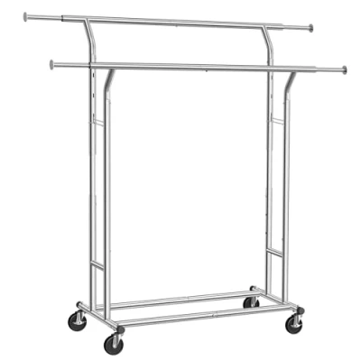 Image of SONGMICS HSR12S Heavy Duty Metal Coat Rack Stand 110kg Clothes on Wheels Length 129 169 cm Chrome
