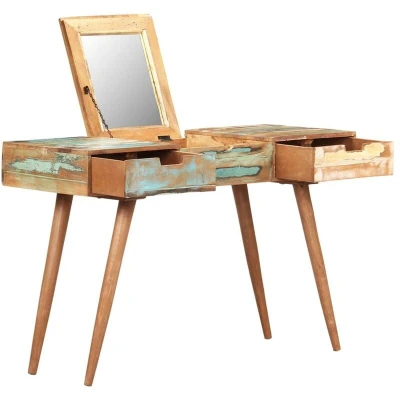Image of vidaXL Solid Reclaimed Wood Dressing Table with Mirror Multicolored Finish, Eco Friendly and Durable Material, Hidden Storage Features, Suitable for Bedroom, Handmade Craftsmanship, Ideal Dimensions