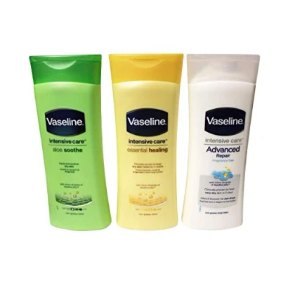 Image of Vaseline Intensive Care Body Lotion Skin Bundle 3 x 400ml Aloe Soothe/Essential Healing/Advanced Repair